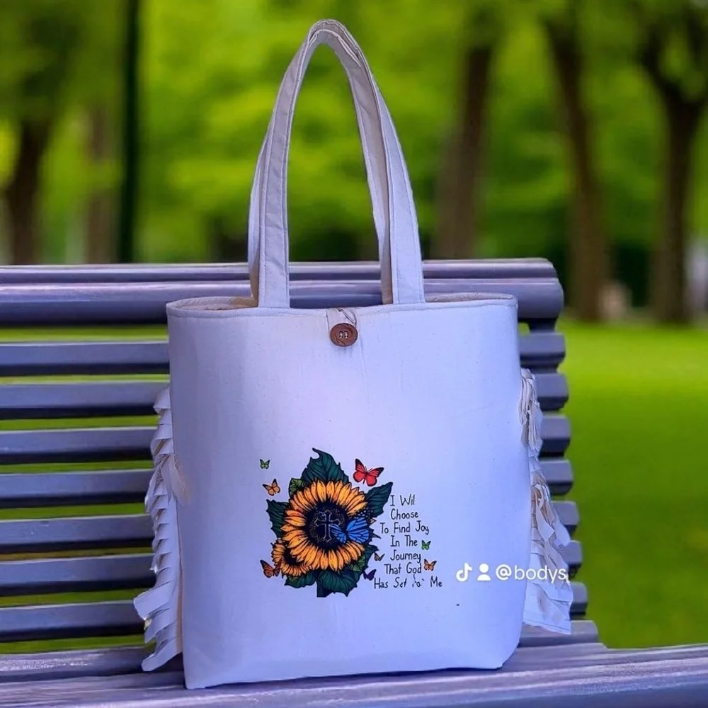 Elegant Sunflower Tote Bag - Cream